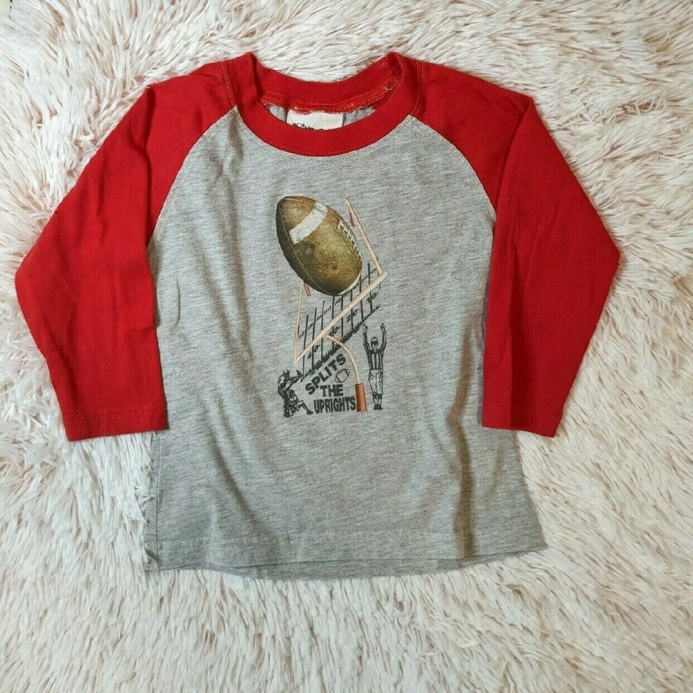 Bottlecaps Football Split the Uprights Grey Red Raglan Top 12-18 months